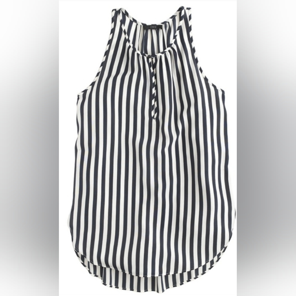 J. Crew Carousel Button Vertical Stripe Sillk Tank Blouse Navy or Black White